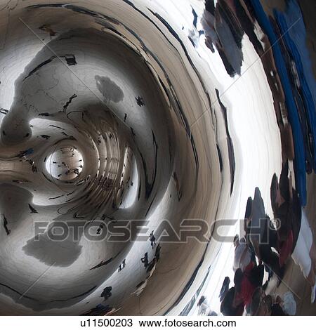 Stock Image - Reflection in the Bean at Chicago, Millennium Park. Fotosearch