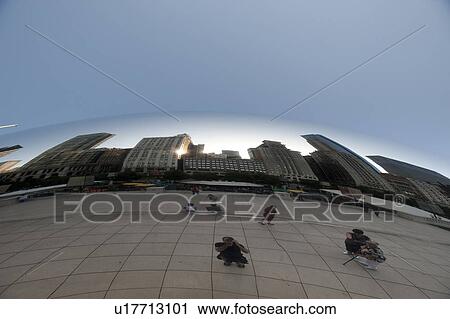 Stock Image - Reflection in the Bean at Chicago Millennium Park. Fotosearch
