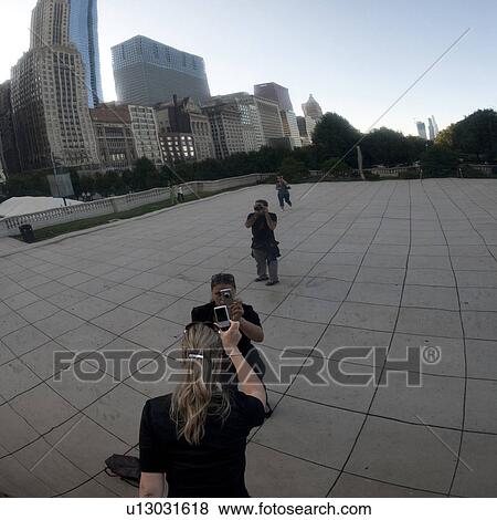 Reflection in the Bean at Chicago, Millennium Park View Large Photo Image Stock Photo - Reflection in the Bean at Chicago, Millennium Park. Fotosearch