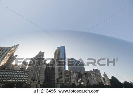 Stock Photograph - Reflection in the Bean at Chicago, Millennium Park. Fotosearch