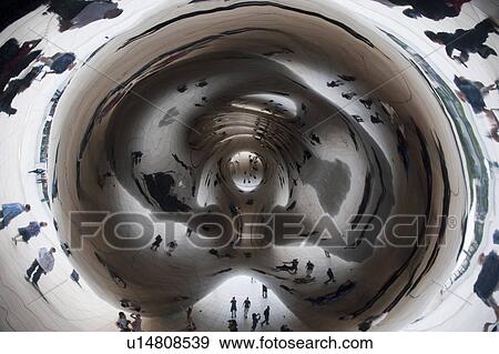 Reflection in the Bean sphere at Chicago, Millennium Park View Large Photo Image Stock Photo - Reflection in the Bean sphere at Chicago, Millennium Park . Fotosearch