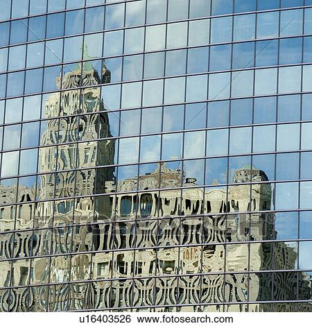 Stock Photograph - Reflection of buildings in Chicago. Fotosearch