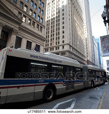 Stock Image - Transit bus in downtown Chicago. Fotosearch