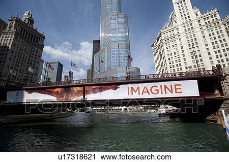 Stock Image - Walkway over Chicago River. Fotosearch