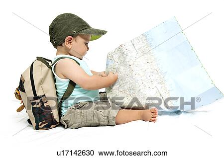 Baby boy with backpack and map View Large Photo Image Stock Image - Baby boy with backpack and map. Fotosearch