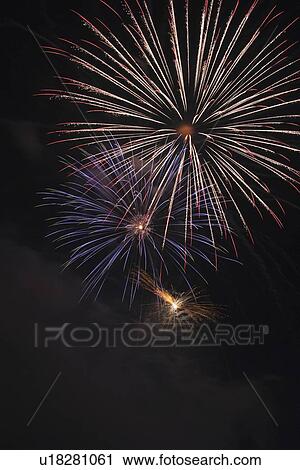 Stock Image - crowsnest pass, alberta, canada; fireworks show called 'thunder in the valley'. Fotosearch