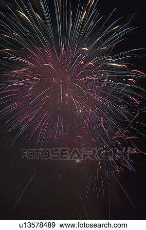 Stock Photo - crowsnest pass, alberta, canada; fireworks show called 'thunder in the valley'. Fotosearch