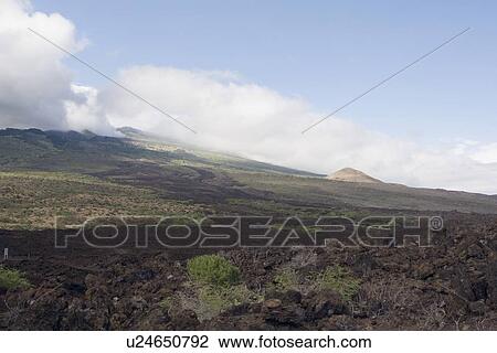 Stock Image - haleakala, maui, hawaii; lava field on the side of a volcano. Fotosearch