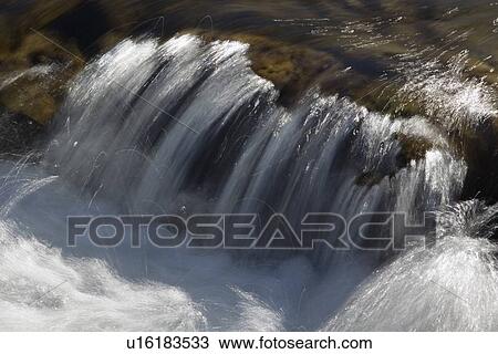 Stock Image - kananaskis country, alberta, canada; water streaming over rocks in the elbow river. Fotosearch