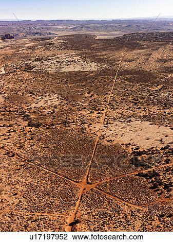 Stock Image - Aerial of Intersecting Dirt Roads. Fotosearch