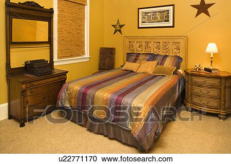 Bed With Striped Bedspread in Affluent Home View Large Photo Image Stock Image - Bed With Striped Bedspread in Affluent Home. Fotosearch