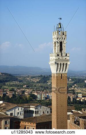 Stock Image - Bell Tower and Buildings in Siena. Fotosearch