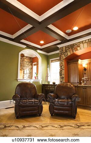 Brown Leather Chairs in Upscale Living Room View Large Photo Image Stock Image - Brown Leather Chairs in Upscale Living Room. Fotosearch
