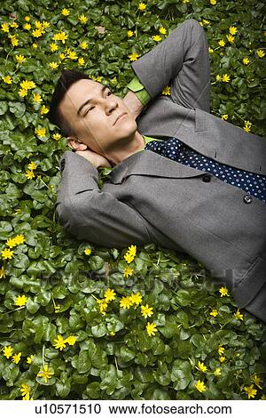 Businessman Lying in Flower Patch View Large Photo Image Stock Image - Businessman Lying in Flower Patch. Fotosearch