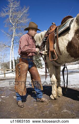 Cowboy Putting Saddle on Horse View Large Photo Image Stock Photography - Cowboy Putting Saddle on Horse. Fotosearch