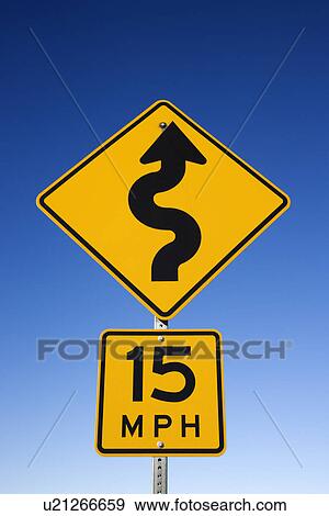 Curvy Road Warning Sign View Large Photo Image Stock Photo - Curvy Road Warning Sign. Fotosearch