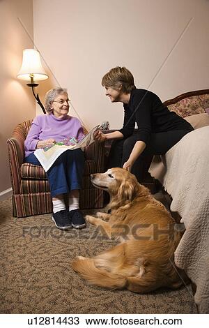 Elderly Woman With Younger Woman and Dog View Large Photo Image Stock Image - Elderly Woman With Younger Woman and Dog. Fotosearch