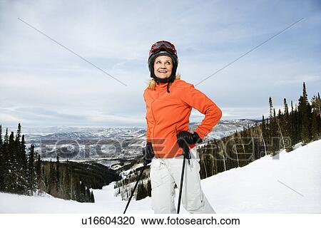 Female Skier on Ski Slope View Large Photo Image Stock Image - Female Skier on Ski Slope. Fotosearch