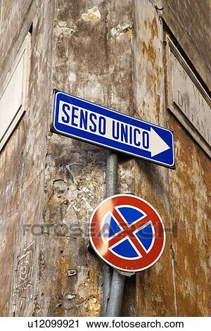 Italian Street Sign Indicating One Way View Large Photo Image Stock Image - Italian Street Sign Indicating One Way. Fotosearch
