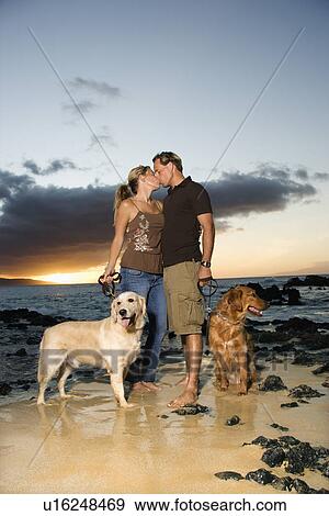 Kissing Couple With Dogs at the Beach View Large Photo Image Stock Photo - Kissing Couple With Dogs at the Beach. Fotosearch