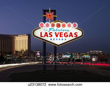 Las Vegas Welcome Sign at Dusk View Large Photo Image Stock Image - Las Vegas Welcome Sign at Dusk. Fotosearch