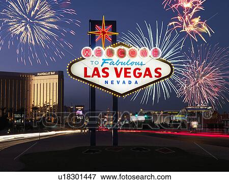 Las Vegas Welcome Sign with Fireworks in Background View Large Photo Image Stock Photo - Las Vegas Welcome Sign with Fireworks in Background. Fotosearch