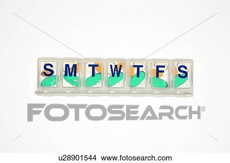 Picture - Pills in Closed Pill Organizer. Fotosearch