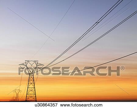 Power Lines at Sunset View Large Photo Image Stock Photo - Power Lines at Sunset. Fotosearch