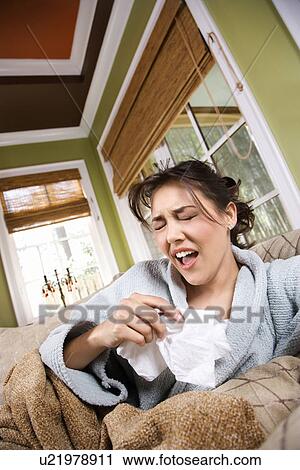 Sick Woman Sneezing View Large Photo Image Stock Image - Sick Woman Sneezing. Fotosearch