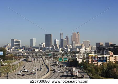 Stock Photograph - Traffic on Multi-Lane Freeway. Fotosearch
