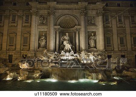 Stock Photo - Trevi Fountain at Night. Fotosearch