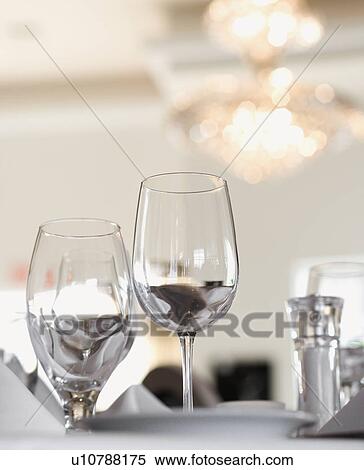 Stock Photography - Water and Wine Glasses on Table. Fotosearch