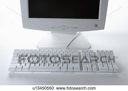 Stock Image - White Keyboard and Monitor. Fotosearch