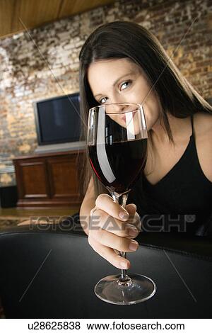 Stock Photo - Woman with red wine. Fotosearch