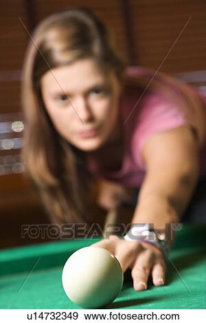 Young Woman Playing Billiards View Large Photo Image Stock Photo - Young Woman Playing Billiards. Fotosearch