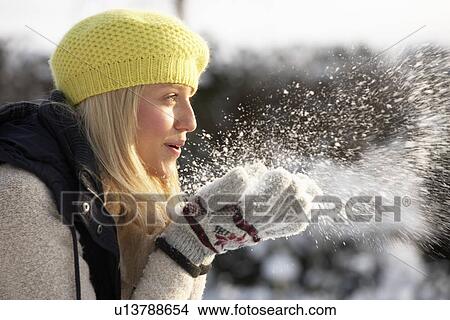 Picture - Close Up Of Teenage Girl Wearing Fur Coat In Snowy Landscape. Fotosearch