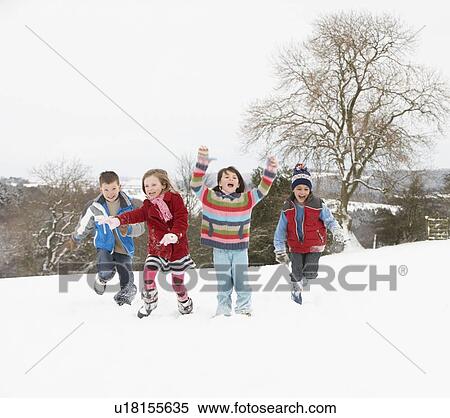 Stock Photography - Group Of Children Having Fun In Snowy Countryside. Fotosearch
