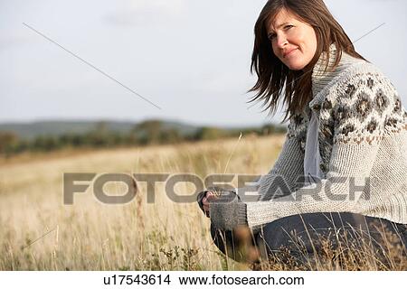 Young Woman Outdoors In Autumn Landscape View Large Photo Image Picture - Young Woman Outdoors In Autumn Landscape. Fotosearch