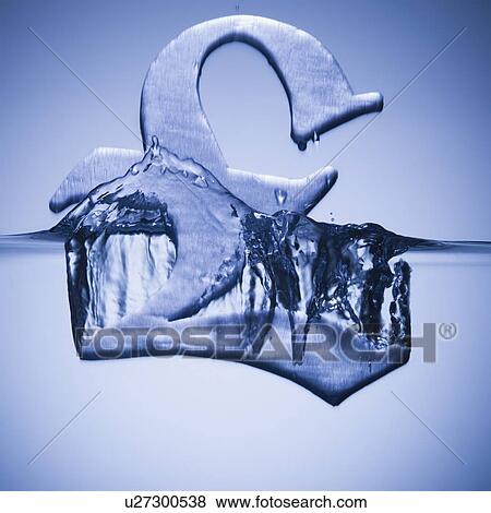 Stock Photo - British pound symbol sinking in water. Fotosearch