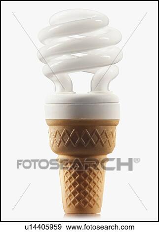 Compact fluorescent light bulb in an ice cream cone View Large Photo Image Stock Photo - Compact fluorescent light bulb in an ice cream cone. Fotosearch