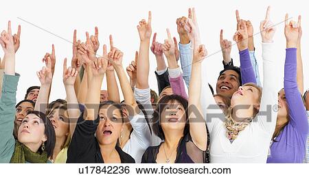 Stock Photograph - Crowd of people pointing. Fotosearch