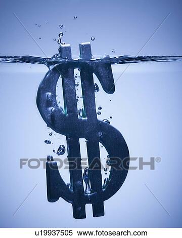 Dollar symbol sinking in water View Large Photo Image Stock Photography - Dollar symbol sinking in water. Fotosearch