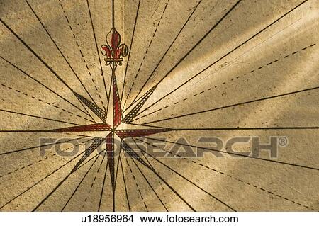 Picture - Drawing of an antique compass. Fotosearch