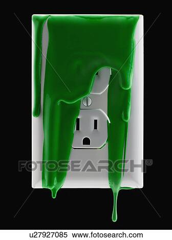 Stock Photography - Electricity outlet covered in green paint. Fotosearch
