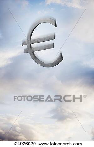 Stock Image - Euro symbol floating amongst the clouds. Fotosearch
