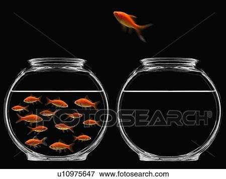 Stock Photo - Goldfish jumping out of bowl. Fotosearch