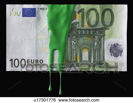 Stock Photograph - Green paint on a 100 euro bill. Fotosearch
