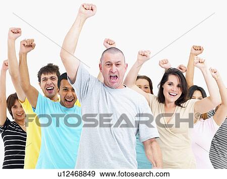 Stock Photo - Group of people cheering. Fotosearch