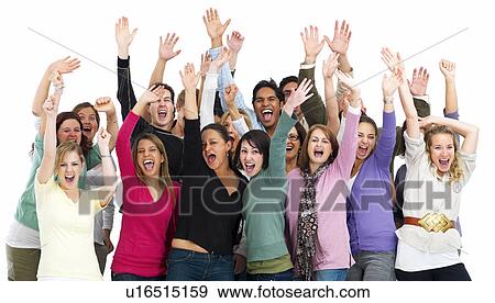 Stock Photo - Group of people cheering. Fotosearch