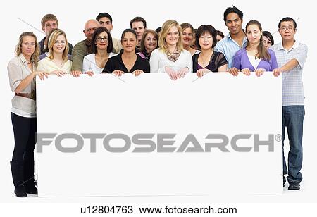 Stock Image - Group of people holding blank billboard. Fotosearch